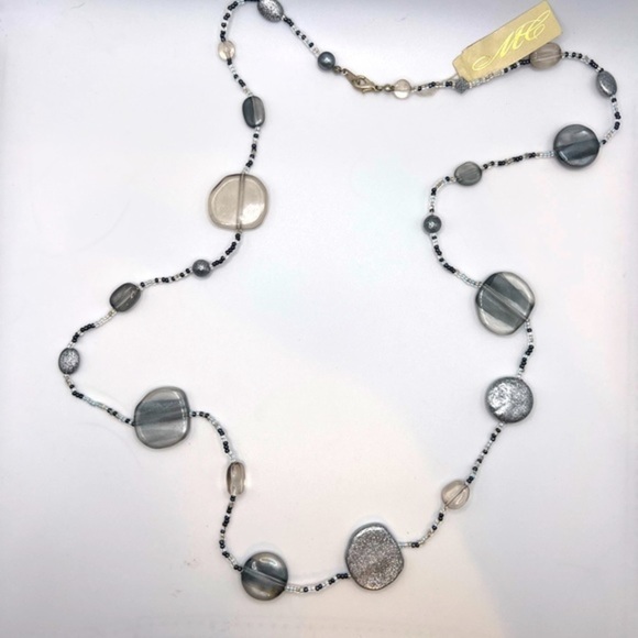 Grey Flat Bead Necklace by MC Versatile Boho Chic Statement Necklace‎ NWT - Picture 1 of 5